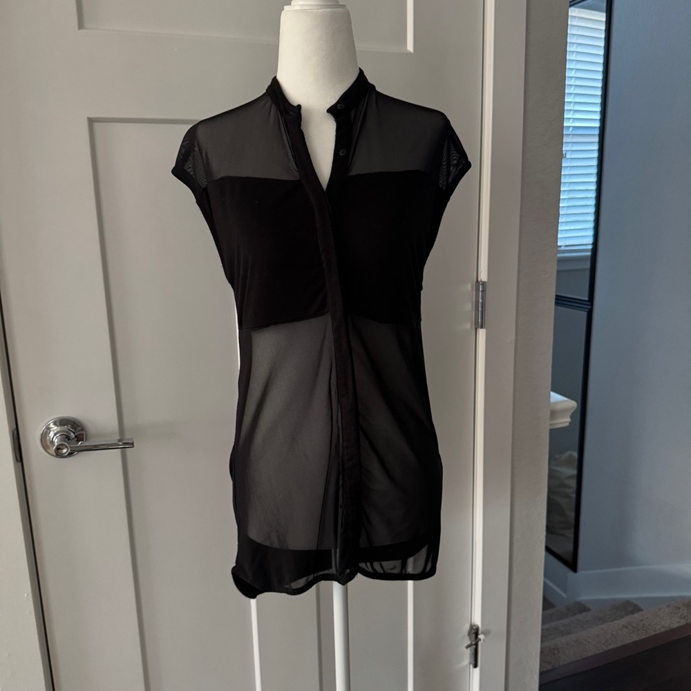Zara black sheer mesh button-up top with a touch of grunge flair